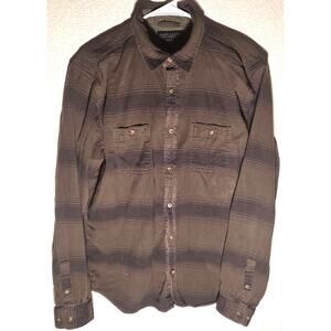 Aeropostale Army Green Striped Button-Up Shirt - Large